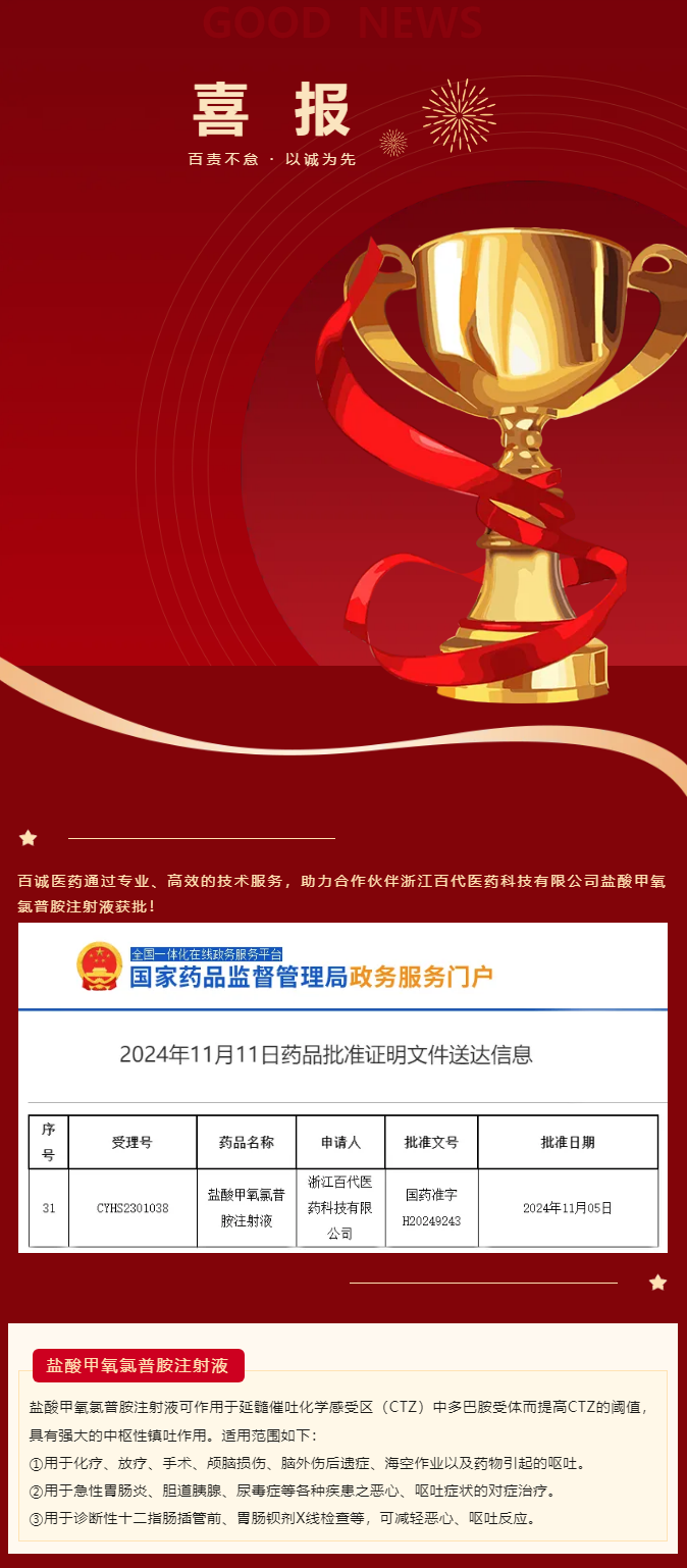 喜報！百誠醫(yī)藥助力合作伙伴鹽酸甲氧氯普胺注射液獲批！.png